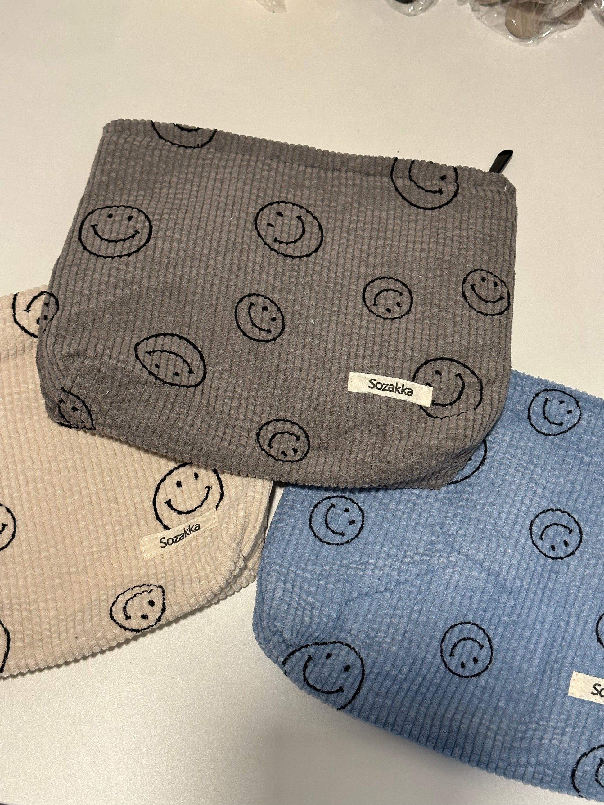 CORDUROY SMILEY FACE MAKEUP BAG Honey Todd