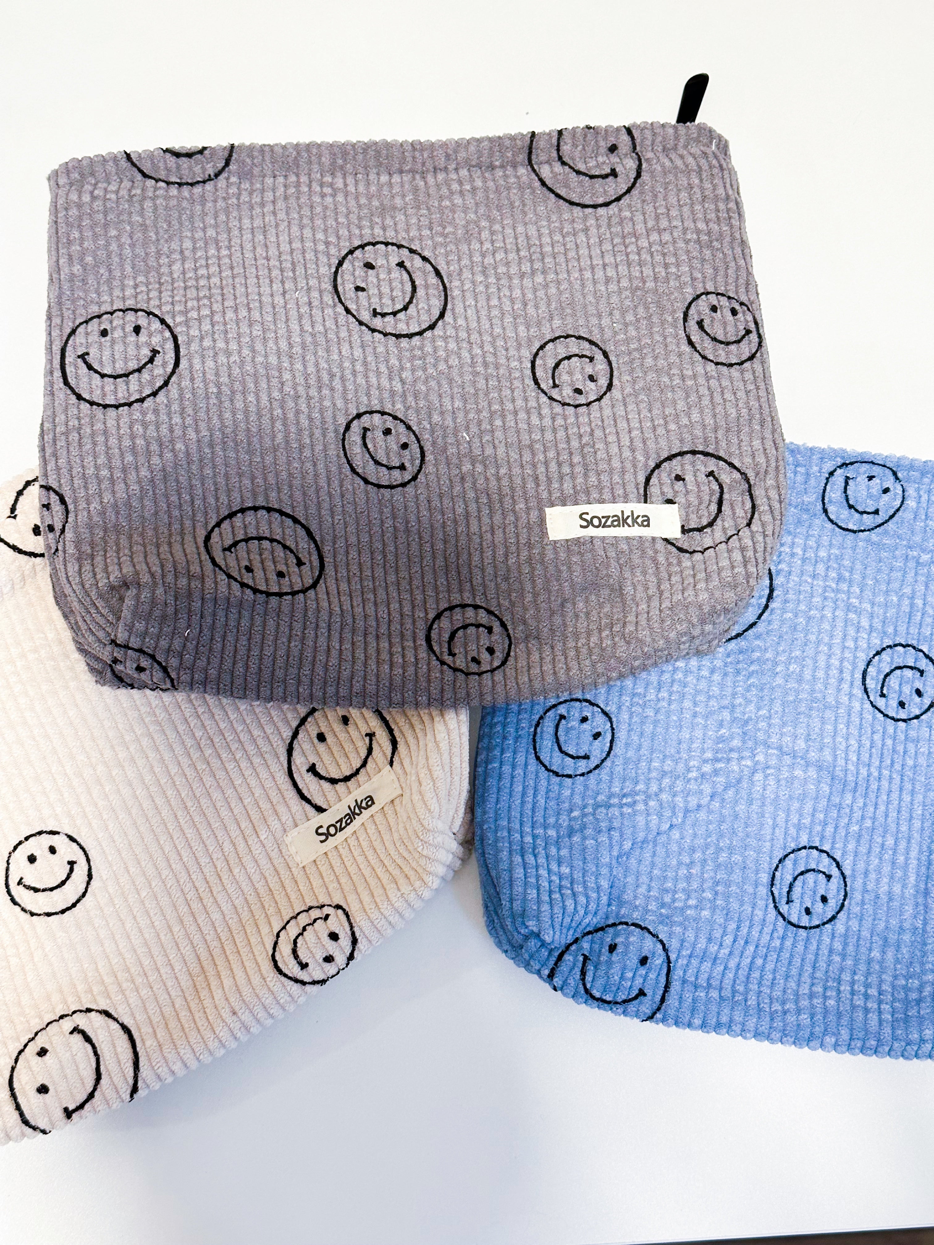 CORDUROY SMILEY FACE MAKEUP BAG Honey Todd
