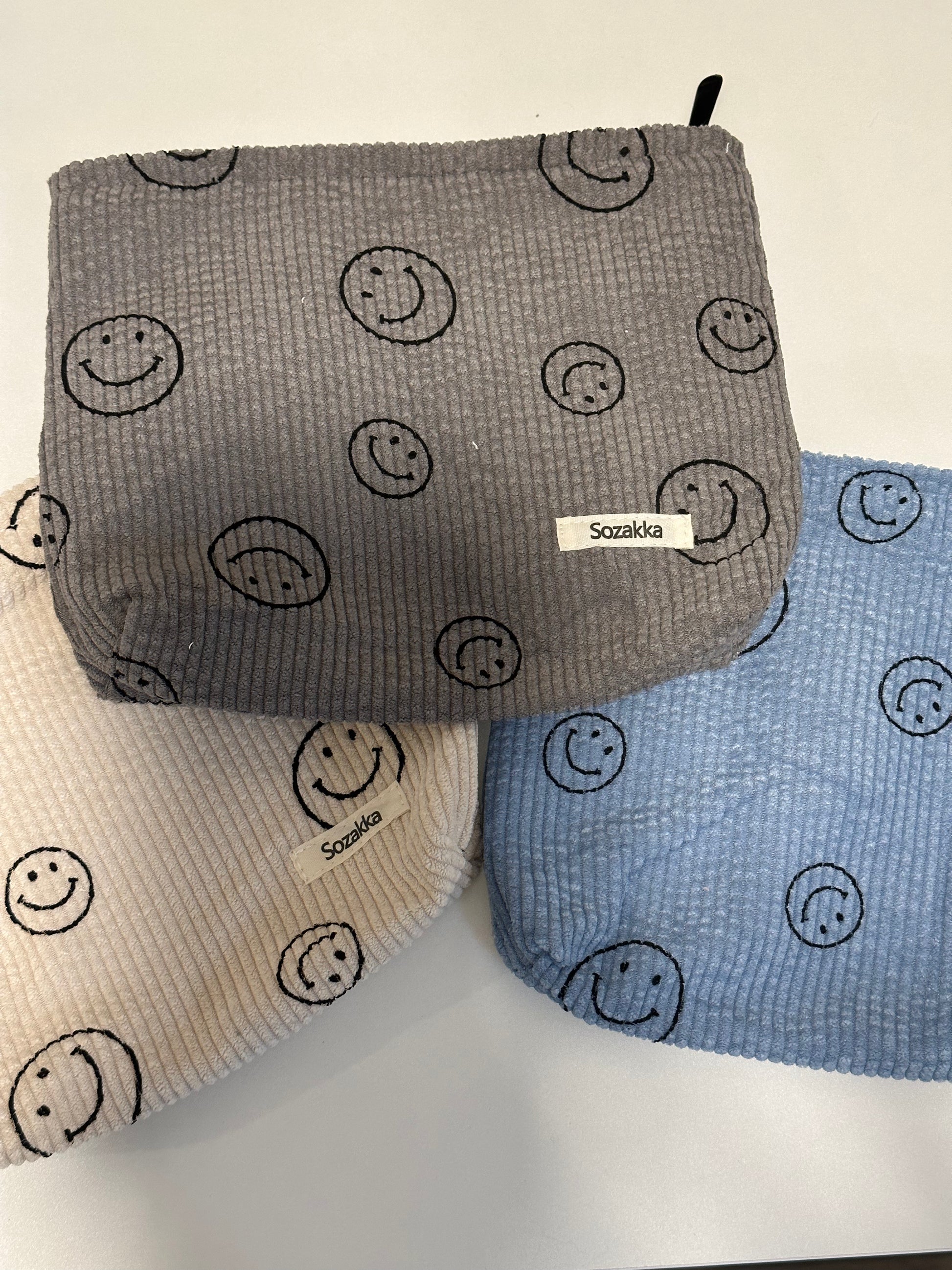 CORDUROY SMILEY FACE MAKEUP BAG Honey Todd
